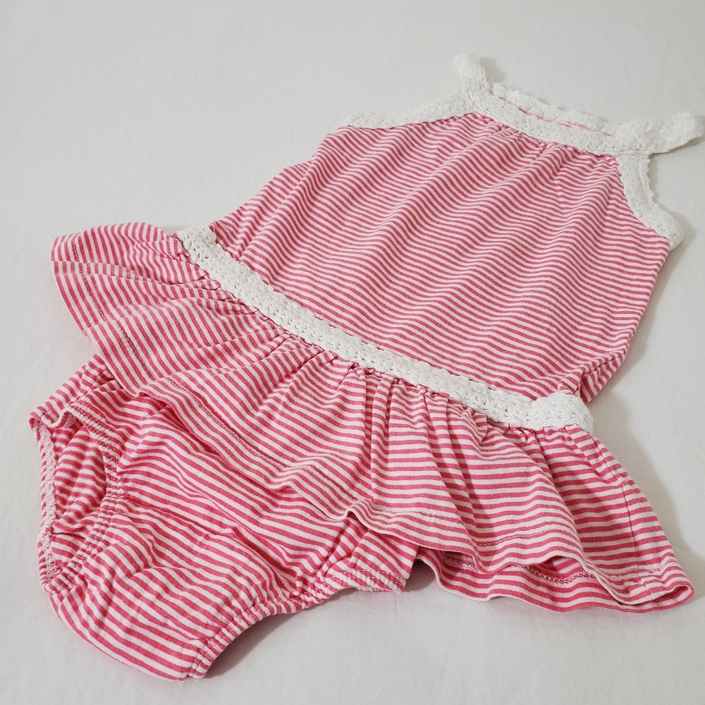 Gap Pink & White Striped Summer Tank Dress & Bloomer | Baby Girl 12-18 Months
